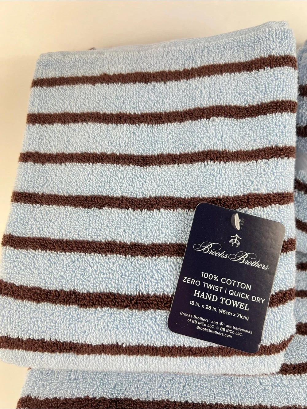 Brooks Brothers Bath Towel Set Blue Brown Stripe Soft Zero Twist Cotton 8 Pc NEW